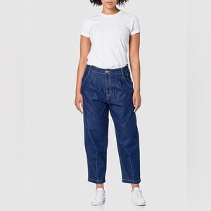 * United Colors of Benetton Dark Rinse Barrel Leg Hi Waist Pleated Jeans Size 27